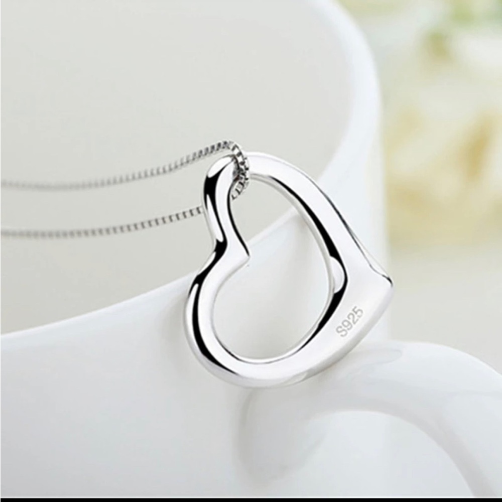 Open Heart Sterling Silver Chain Necklace - Picture 1 of 10
